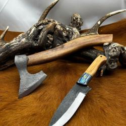 Ensemble 2 pi&egrave;ces Couteau/Hachette - Acier brut de forge