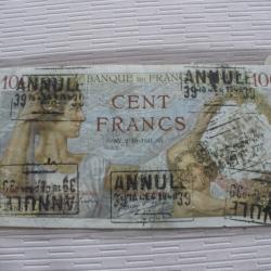 2 BILLETS 100F SULLY ET 1000F CERES ET MERCURE TAMPONNE ANNULLE RARE