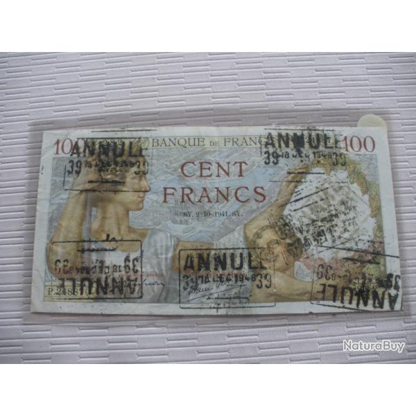 2 BILLETS 100F SULLY ET 1000F CERES ET MERCURE TAMPONNE ANNULLE RARE