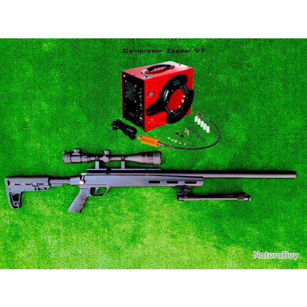 PACK 6 Carabine PCP Snowpeak M30C NOIR 5,5 mm 19,9 J.+ 4-16 x 40AO + Kit puissan + COMPRESSEUR