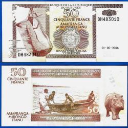 Burundi 50 Francs 2006 Neuf Billet Afrique Pecheur Hippopotame