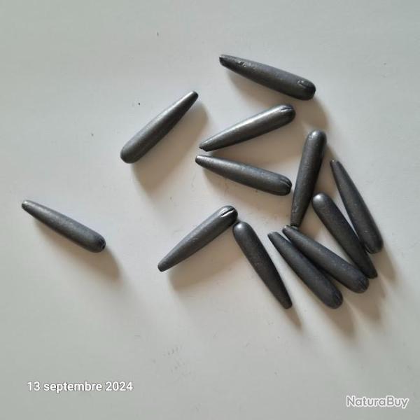 Lot de 7 plombs torpilles olives neufs (poids 10 grammes)