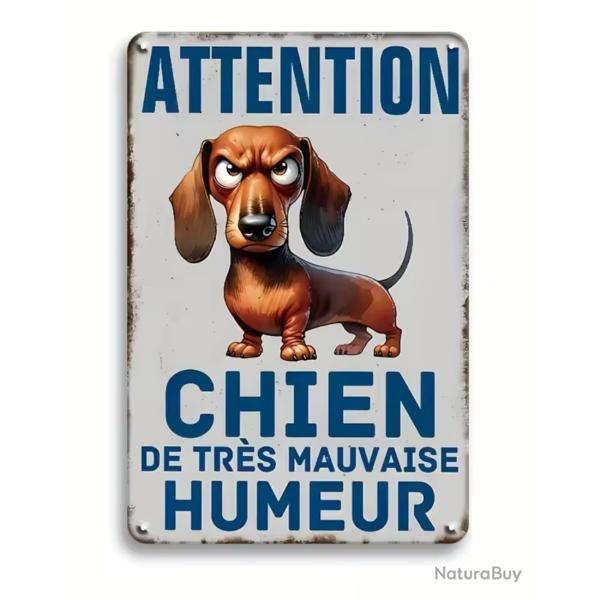 Plaque M�tallique Alu ATTENTION CHIEN DE MAUVAISE HUMEUR