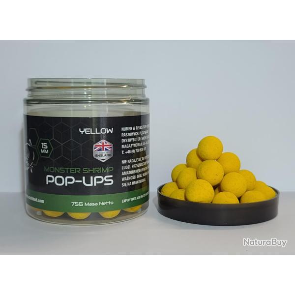 BOUILLETTES NASH MONSTER SHRIMP POP UPS JAUNE 15MM 75G