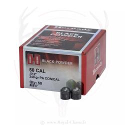 50 balles coniques Cal.50 240Grs PA HORNADY