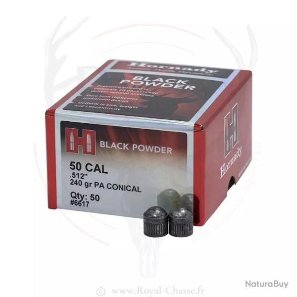50 balles coniques Cal.50 240Grs PA HORNADY