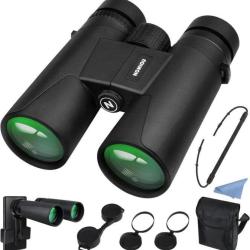 Jumelles 12x42HD Haute Puissance Etanche Adaptateur Smartphone Vision Nocturne Faible Luminosit&eacute;