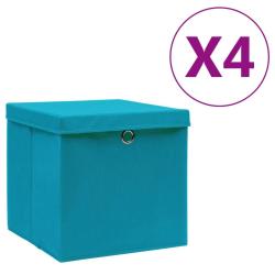 Bo&icirc;tes de rangement avec couvercles 4 pcs 28x28x28cm Bleu azur&eacute;