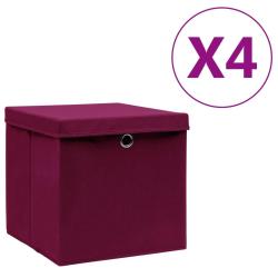 Bo&icirc;tes de rangement avec couvercles 4pcs 28x28x28cm Rouge fonc&eacute;