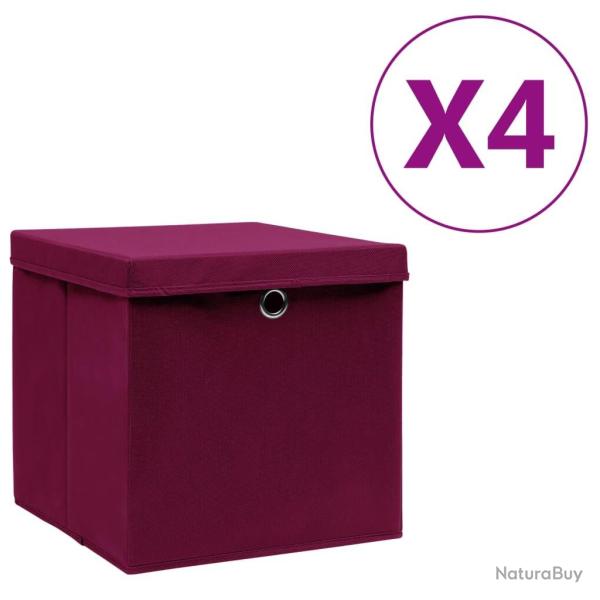 Bo�tes de rangement avec couvercles 4pcs 28x28x28cm Rouge fonc�