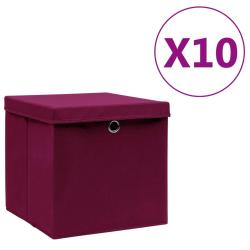 Bo&icirc;tes de rangement et couvercles 10 pcs 28x28x28cm Rouge fonc&eacute;