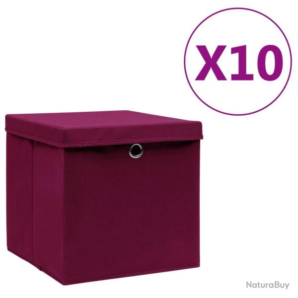 Bo�tes de rangement et couvercles 10 pcs 28x28x28cm Rouge fonc�