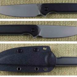 Couteau Ferrum Forge Lackey XL Lame Drop Point Acier D2 SW Manche G10 Noir Etui Kydex FF008B