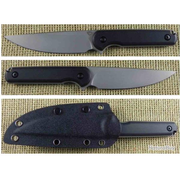 Couteau Ferrum Forge Lackey XL Lame Drop Point Acier D2 SW Manche G10 Noir Etui Kydex FF008B