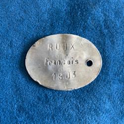 Plaque d'identit&eacute; militaire fran&ccedil;ais mod&egrave;le 1881 WW1