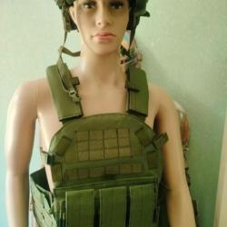 ENCHERE GILET PARE BALLES TACTIQUE KAKI AVEC 2 PLAQUES BALISTIQUE NIj 3A