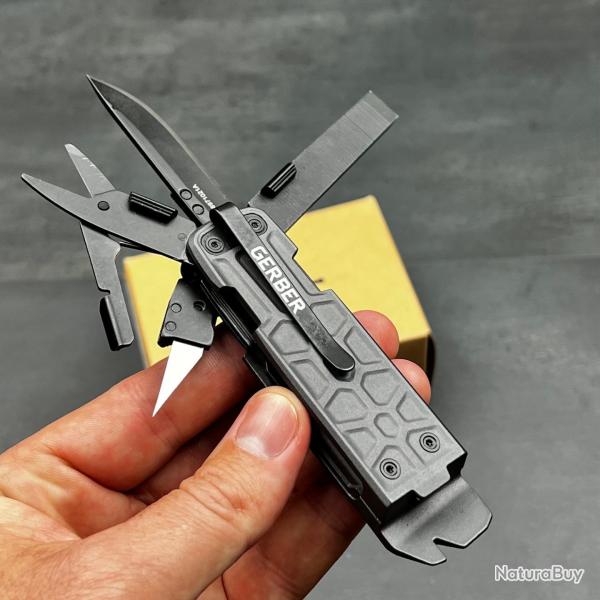 Outil Multifonction Gerber Lockdown Pry Gray Lame Acier Black Frame Lock Ciseaux Lame 10 Fonctions