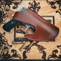 Rare revolver v&eacute;lodog &agrave; pontet "LEPAGE &Agrave; LI&Egrave;GE" avec holster cuir - POUDRE VIVE