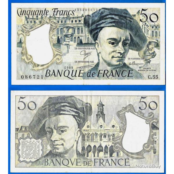 France 50 Francs 1989 Quentin De La Tour Billet Franc Frc Frcs Frs