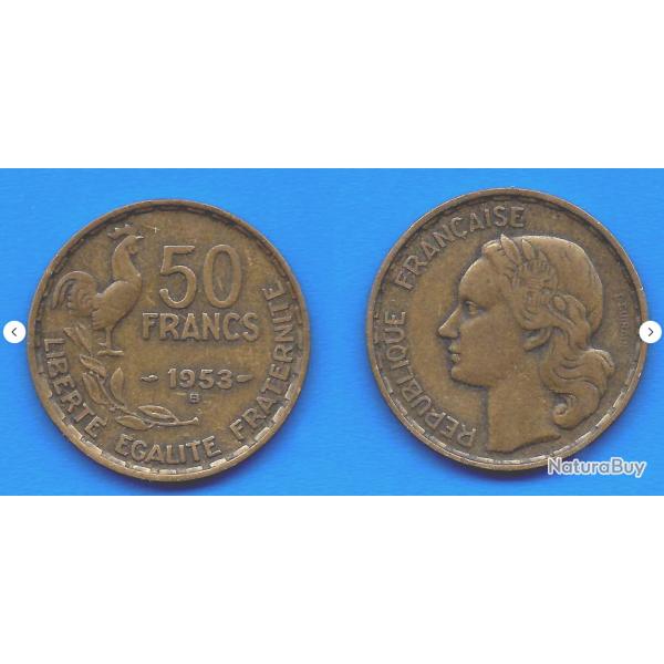 France 50 Francs 1953 B Coq Piece Franc