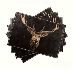 ENCHERE 1 EURO 4 Set de Table Motif CERF en LIN Tiss&eacute;