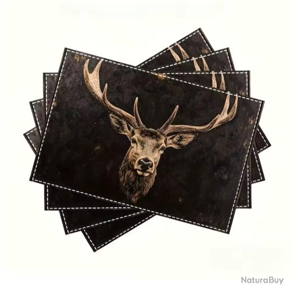 ENCHERE 1 EURO 4 Set de Table Motif CERF en LIN Tiss�