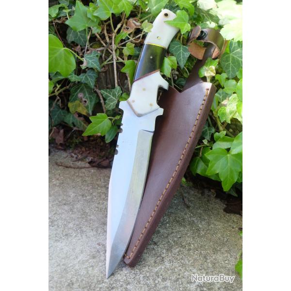 Poignard De Chasse Sub-Hilt Fighter Lame Acier Carbone 1055 Epaiss 7mm Manche R�sine/Corne Artisanat