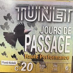 Cartouches TUNET jours de passage calibre 20 70 nickel&eacute; 29g x25