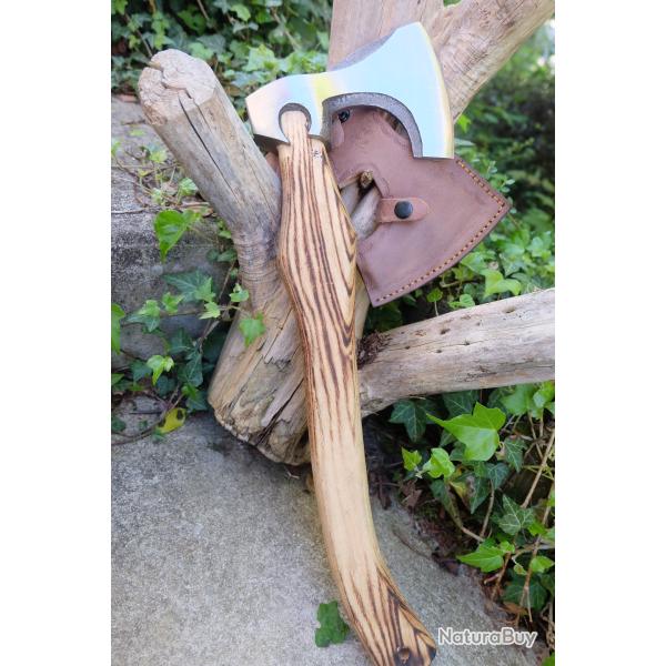 Hache de Viking Ragnar Lothbrok Lame Acier Carbone 1055 Manche Bois Etui Cuir Artisanale 001