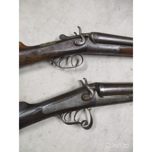 Lot de 2 Fusils Li�geois, Cal 12 � chiens, canons Damas, � 1 euro sans prix de r�serve!!!