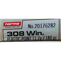 Cartouches NORMA calibre 308 Win Mag plastic point 11.7g 180g x25