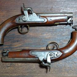 Paire de pistolets &agrave; percussion britannique de marine - Tower mod&egrave;le 1839 - Gardes-c&ocirc;tes - TBE