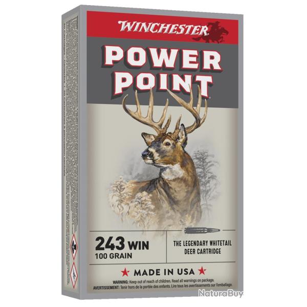 Cartouches Winchester Power Point Cal.243Win 100 Grs 6.48g