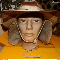 CHAPEAU CAMOUFLAGE SABLE AVEC NUQUIERE AMOVIBLE ,TRAITE ANTI-MOUSTIQUES,TAILLE 57 ,&nbsp; GRILLAGES SUR L