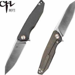 Couteau CH Knives Lame Acier D2 Manche Titane Fibre de Carbone Framelock IKBS CH3004