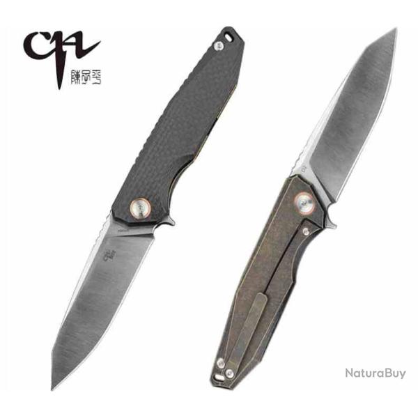 Couteau CH Knives Lame Acier D2 Manche Titane Fibre de Carbone Framelock IKBS CH3004