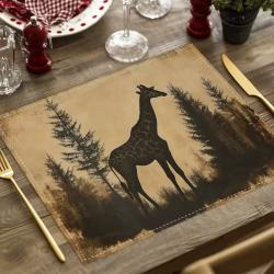 Lot de 8 Set de Table Motif GIRAFE en LIN Tiss&eacute;