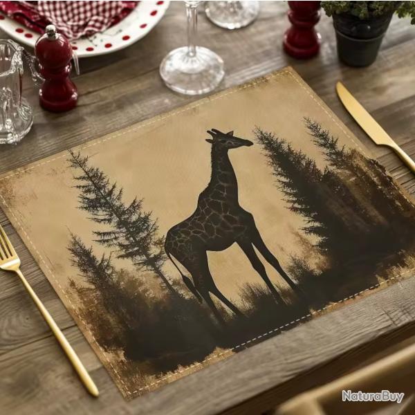 Lot de 8 Set de Table Motif GIRAFE en LIN Tiss�