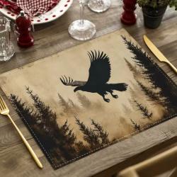 Lot de 8 Set de Table Motif AIGLE en LIN Tiss&eacute;