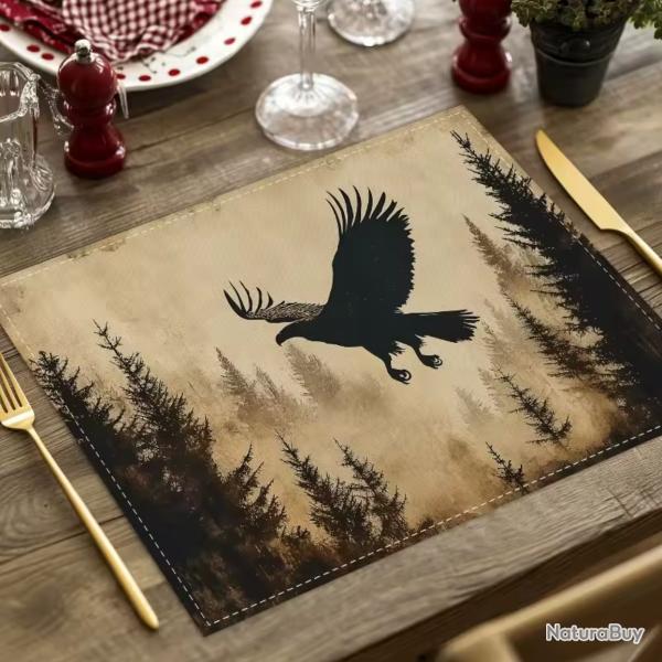 Lot de 8 Set de Table Motif AIGLE en LIN Tiss�