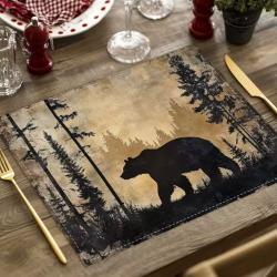 Lot de 8 Set de Table Motif OURS en LIN Tiss&eacute;