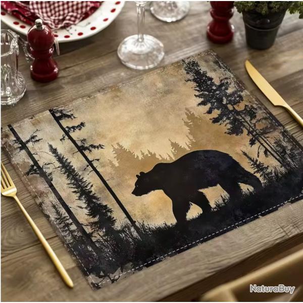 Lot de 8 Set de Table Motif OURS en LIN Tiss�