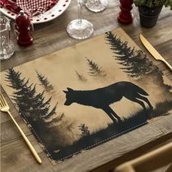 Lot de 8 Set de Table Motif LOUP en LIN Tiss&eacute;