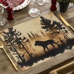 Lot de 8 Set de Table Motif LION en LIN Tiss&eacute;