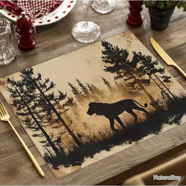 Lot de 8 Set de Table Motif LION en LIN Tiss�