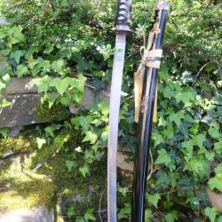 Sabre Katana Kill Bill Lame Acier 440 Tsuba M&eacute;tal Etui Bois Laqu&eacute; Manche Peau De Raie Corde Tress&eacute;e