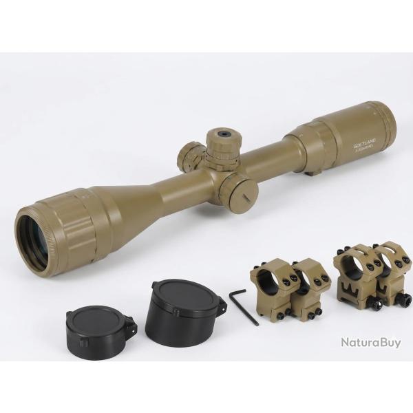 Lunette de Vis�e 3-12x40 AO R�ticule Illumin� RGB Duplex Rail 11mm 20mm Chasse Tir Arbal�te Tan