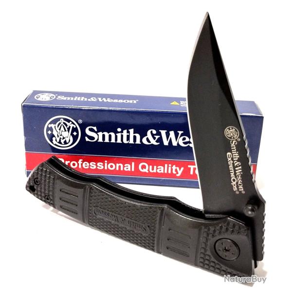 Couteau Smith&Wesson Extreme Ops Lame Acier Black Oxide Liner Lock & Manche Aluminium Black Clip