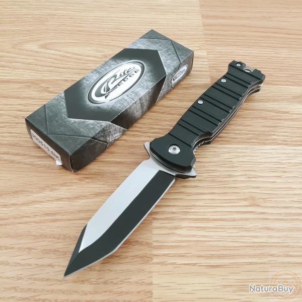 Couteau Semi Automatique Tactical Urbain Lame Tanto Acier Inox Manche FRN Linerlock Clip