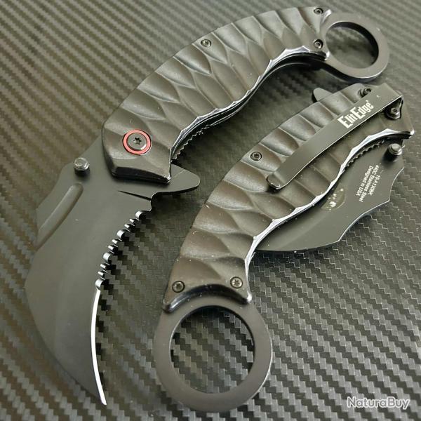 Couteau Karambit Semi Automatic Lame Karambit Claw Acier 440C Black Serr Manche Black Aluminium 01